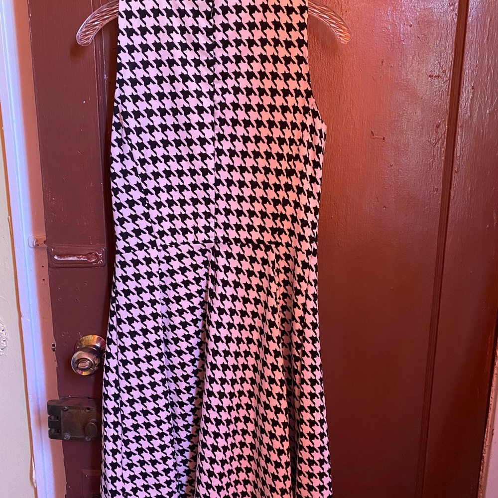 MICHAEL KORS WOMENS HOUNDSTOOTH PONTE BLACK AND WHITE FIT AND FLARE DRESS - Picture 9 of 9